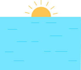 Sticker - Sunrise Or Sunset Icon In Blue And Yellow Color.