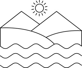 Wall Mural - Sunny Ocean Landscape Icon In Black Outline.