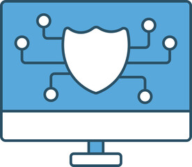 Sticker - Blue And White Color Security Shield In Monitor Icon.