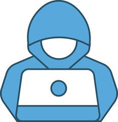 Hacker Icon In Blue And White Color.