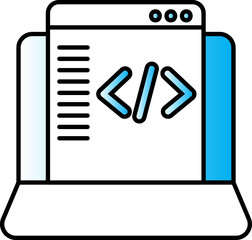 Wall Mural - web programming or coding from laptop icon in blue and white color.