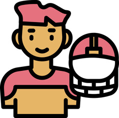 Sticker - Vector Illustration Of User Avatar And Helmet In Red And Yellow Color.