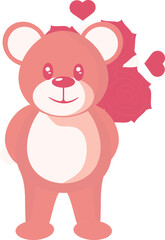 Poster - Teddy Bear Hides Bouquet Of Flowers In Red Color.