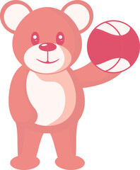 Wall Mural - Teddy Bear Holding Basketball Icon In Red Color.