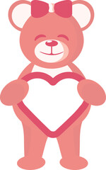 Poster - Bear Character Holding Heart Vector In Red Color.