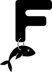 Poster - Letter F For Fish Icon In Glyph Style.