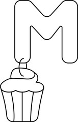 Wall Mural - Letter M For Muffin Icon Black Line Art.