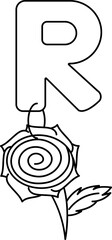 Poster - Letter R For Rose Icon In Black Line Art.