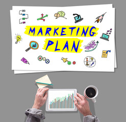 Wall Mural - Marketing plan concept placed on a desk