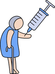 Sticker - Old Woman Vaccination Icon In Blue And Peach Color.