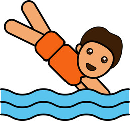 Sticker - Cartoon Boy Jump In Water Colorful Icon.