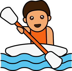 Canvas Print - Cheerful Boy Boating In Water Colorful Icon.