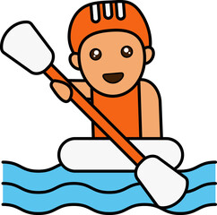 Wall Mural - Funny Boy Rafting Colorful Icon In Flat Style.