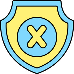 Sticker - Yellow And Blue Wrong Shield Icon In Flat Style.