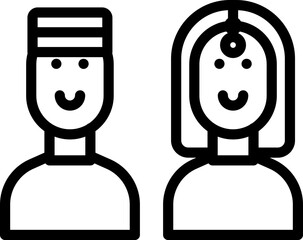 Canvas Print - Muslim Couple Icon In Black Line Art.