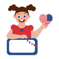 Poster - Isolated Sticker Illustration of American Flag Heart Showing Little Girl Support Blank Board.