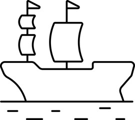 Canvas Print - Ancient Sailboat Icon In Black Line Art.