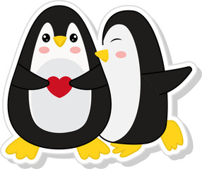 Canvas Print - Illustration Of Kissing Penguin With A Heart Icon In Cutout Style.