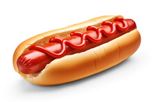 Hot Dog With Ketchup. Manual Cut On Transparent