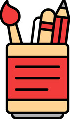 Sticker - Pencil With Brush In Pen Holder Peach And Red Icon.