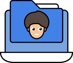 Poster - Flat Man Face Folder In Laptop Screen Blue Icon.