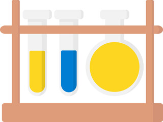 Poster - Yellow And Blue Liquid Beaker And Test Tube Rack Flat Icon.