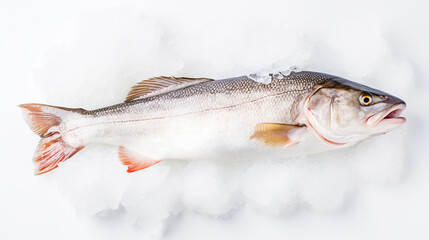 Fresh raw cod fish on ice. Seafood background. Generative AI