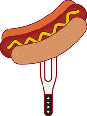 Poster - Isolated Hotdog On Fork Over White Background.