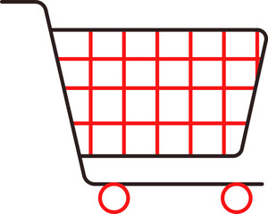 Sticker - Isolated Shopping Cart Red And Black Outline Icon.