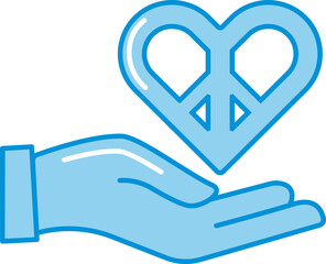 Sticker - Heart Peace Symbol On Hand Blue Icon.