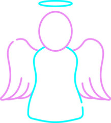 Poster - Pink And Turquoise Outline Illustration Of Angel Icon.