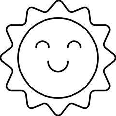 Sticker - Black Line Art Smiley Sun Cartoon Character Icon.