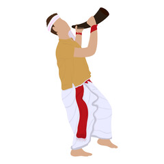 Poster - Illustration Of Assamese Young Man Blowing Pepa Instrument Against White Background.