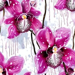 Wall Mural - Seamless pattern orchid flowers painted in watercolor, AI generated