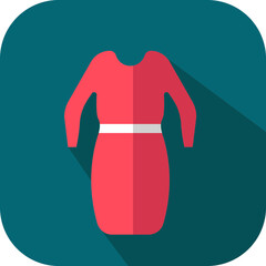 Sticker - Red Female Western Dress Icon On Teal Square Background.