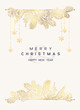 Christmas Poster with golden pine branches on white background. New year illustration.