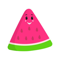 Poster - Happy Watermelon Slice Icon In Flat Style.