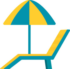 Sticker - Flat Beach Chair Umbrella Teal And Yellow Icon.