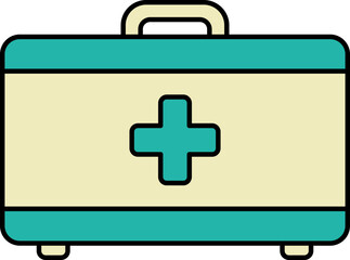 Canvas Print - Teal And Yellow First Aid Box Flat Icon.