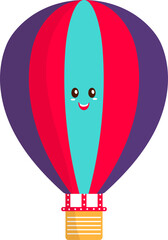 Poster - Happy Face Hot Air Balloon Cartoon Blue And Red Illustration Over White Background.