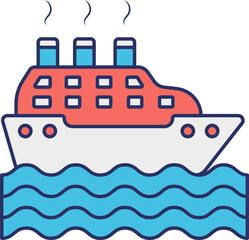 Poster - Orange and Blue Ship Boat Floating In Water Flat Icon.