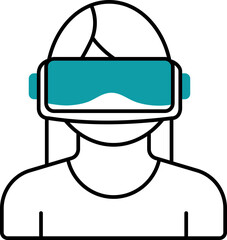 Poster - Isolated Female Wearing Vr Glasses Flat Icon In Teal And White Color.