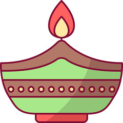 Sticker - Burning Dotted Diya (Oil Lamp) Colorful Icon.