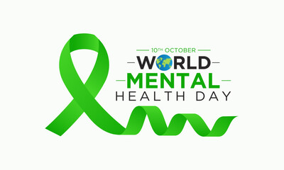 Sticker - Vector illustration of World mental health day. October 10. Green awareness ribbon icon vector isolated on a white background. Health awareness concept for banner banner design.