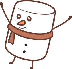 Sticker - Dancing Marshmallow Mascot And Wearing Scarf Element In Brown And White Color.