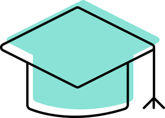 Wall Mural - Turquoise And Black Graduation Cap Doodle Icon.