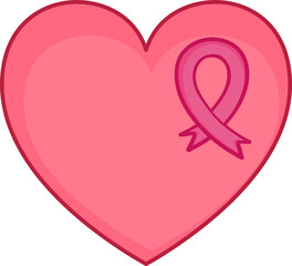 Canvas Print - Awareness Ribbon With Heart Pink Icon Or Symbol.