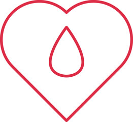 Wall Mural - Blood Drop In Heart Red Line Art Icon.