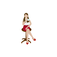 Poster - Faceless Young Businesswoman Drinking Tea Or Coffee At Office Stool.