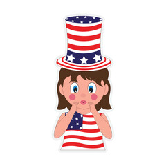 Wall Mural - American Hat Wearing Cute Little Girls Sticker Vector.